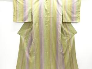 縞織り出し手織り紬着物